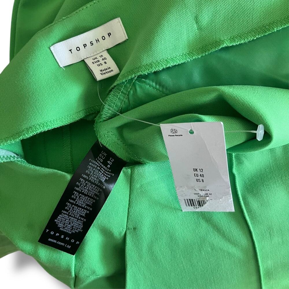 TOPSHOP pintuck high waist dress pants trousers bright kelly green NWT Women's 8 - Picture 11 of 11
